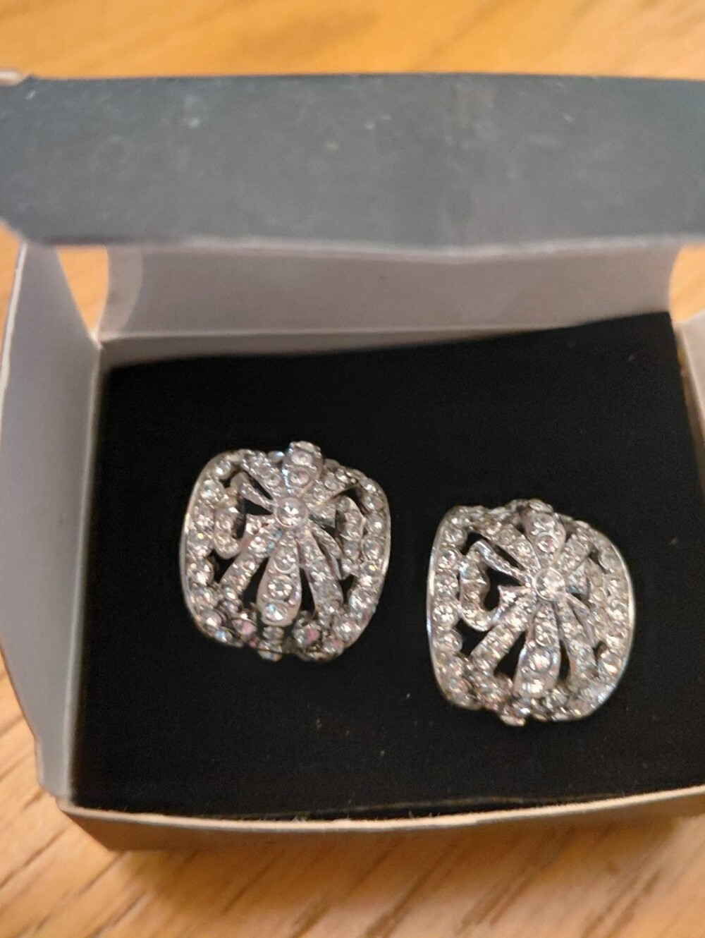 Kenneth Jay Lane Silver Crystal Floral Earrings